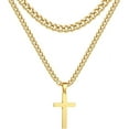 thumbnail image 1 of APSVO Layered Gold Cross Necklaces for Men Boys Stainless Steel Cuban Curb Link Pendant Chain Set Religious Christian Birthday Valentines Day Jewelry Gifts Him Teen Dad Boyfriend Adults Kids Ideas, 1 of 6