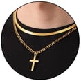 thumbnail image 1 of APSVO Layered Gold Plated Cross Necklaces for Men Stainless Steel Cuban Herringbone Pendant Chain Set Religious Christian Birthday Christmas Jewelry Gifts Teen Boys Stocking Stuffers Kidss, 1 of 7