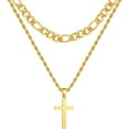thumbnail image 1 of APSVO Layered Gold Plated Cross Necklaces for Men Stainless Steel Figaro Twist Rope Pendant Chain Set Religious Christian Accessories Birthday Christmas Jewelry Gifts Teen Boys Stocking Stuffers Kids, 1 of 6