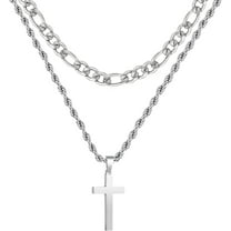 APSVO Layered Silver Cross Necklaces for Men Stainless Steel Figaro Twist Rope Pendant Chain Necklaces Set Graduation Father's Day Jewelry Gifts Ideas Dad Husband Son Teen Teenage Age