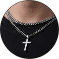 thumbnail image 1 of APSVO Layered Silver Plated Cross Necklaces for Men Stainless Steel Cuban Curb Link Pendant Chain Set Religious Christian Birthday Christmas Jewelry Gifts Teen Boys Stocking Stuffers Kids, 1 of 6