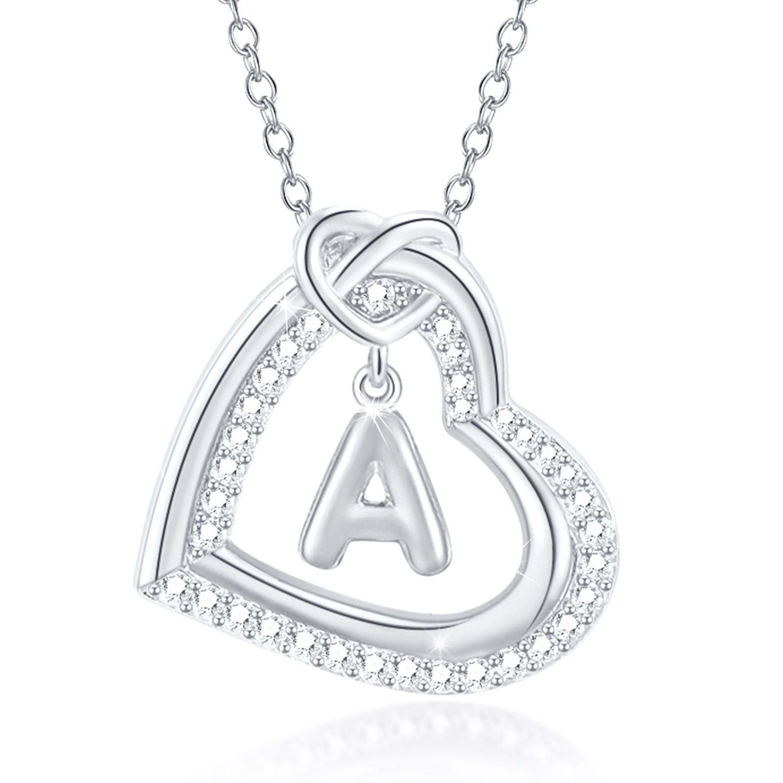 APSVO 14K White Gold Love Heart Initial Necklaces 