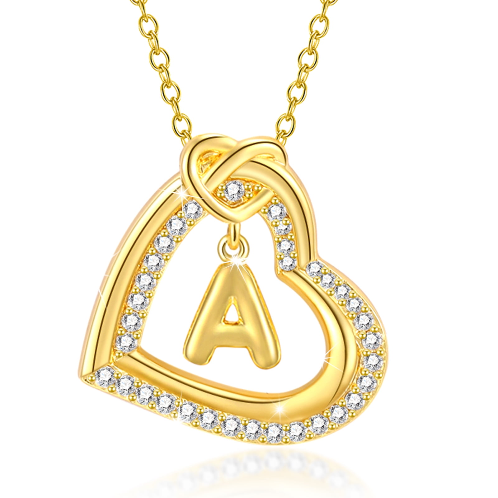 18K Gold Plated Love Heart Initial Necklaces for Women Girls CZ Bubble Letter A Pendant Chain Graduation Wedding Birthday Jewelry Gifts Ideas Teen Kids Bride Mom Girlfriend Wife Daughter Age