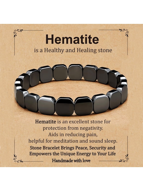 Natural Healing Crystal Bracelets for Men Energy Hematite Stone Inspirational Bracelet Birthday Christmas Jewelry Gifts Teen Stocking Stuffers Adults Ideas