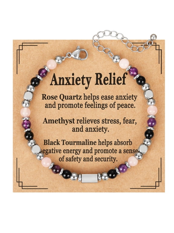 Natural Healing Crystal Bracelets for Women Stress Worry Anxiety Relief Rose Quartz Amethyst Black Tourmaline Bracelet Birthday Mothers Day Graduation Jewelry Gifts Teen Mom Her Wife Ideas