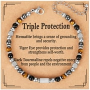 APSVO Natural Healing Crystal Bracelets for Women Triple Protection Energy Hematite Tiger Eye Black Tourmaline Bracelet Birthday Mothers Day Graduation Jewelry 
