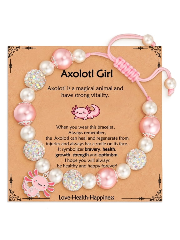 Axolotl Charm Bracelets for Teen Girls Daughter Natural Stone Beaded Bracelet Birthday Christmas Jewelry Gifts Kids 7 8 9 10 11 12 13 14 Year Old Age Stocking Stuffers