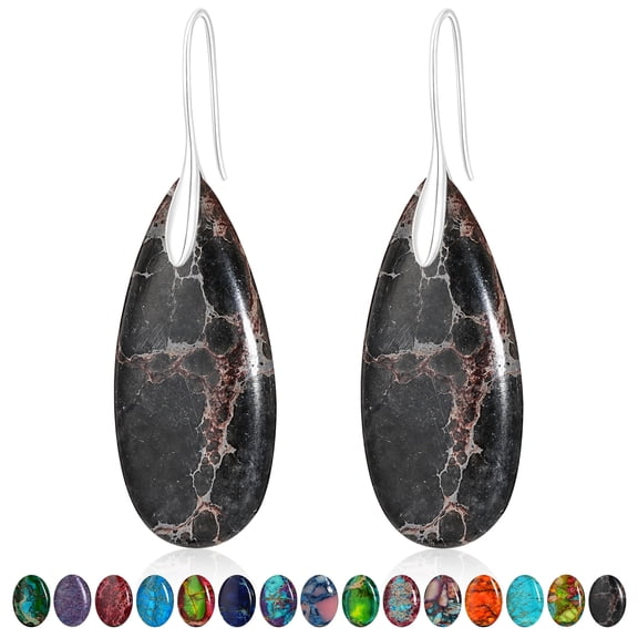 APSVO Nature Healing Stone Drop Earrings for Women Hypoallergenic S925 Sterling Silver Fishhoop Black Dangle Earrings Birthday Valentines Day Jewelry Gifts Teen Girlfriend Wife Her Age Ideas