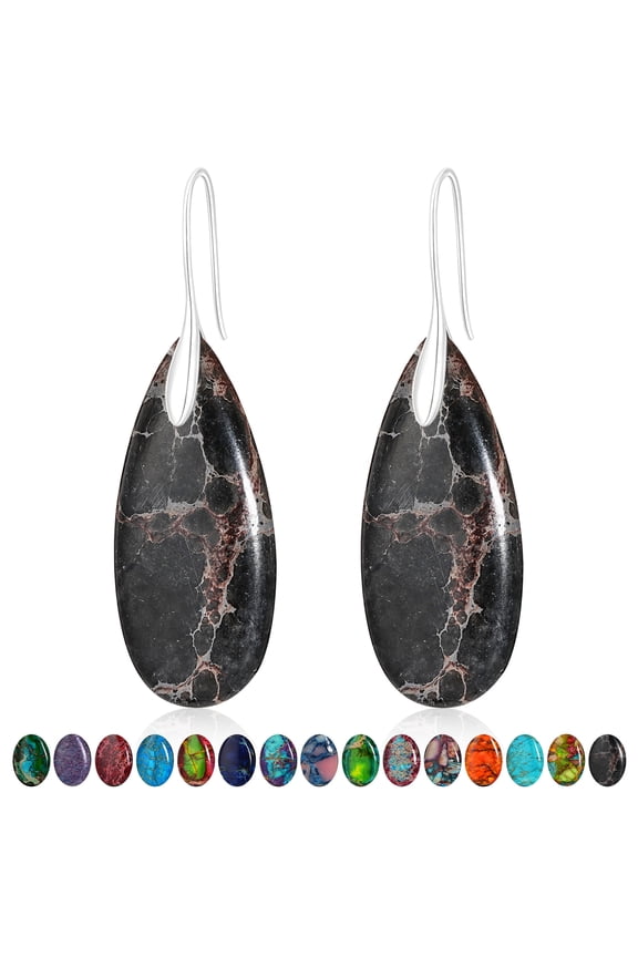 Nature Healing Stone Drop Earrings for Women Hypoallergenic S925 Sterling Silver Post Fishhoop Black Dangle Earrings Birthday Graduation Jewelry Gifts Teen Mom Girlfriend Wife Her