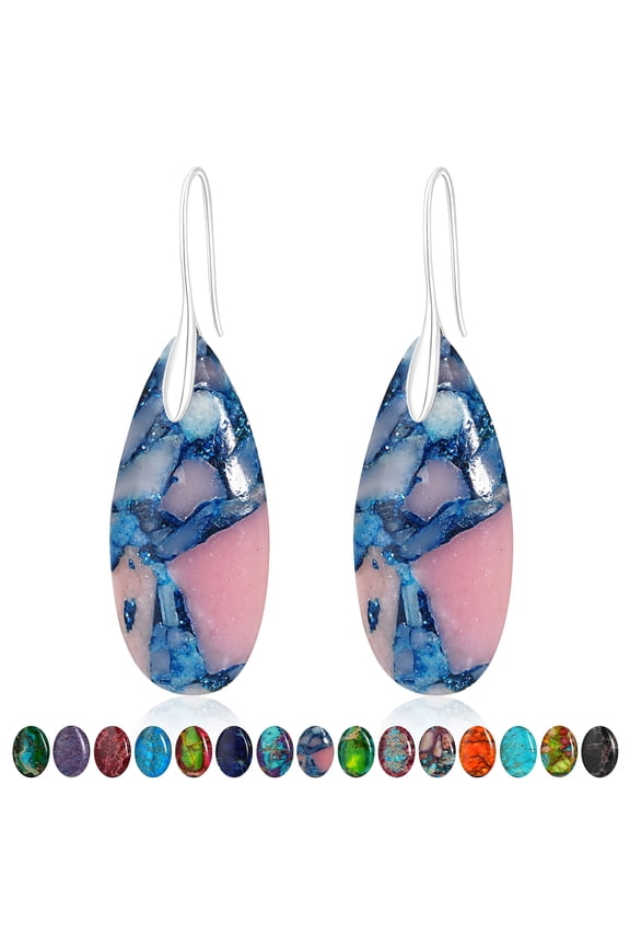 Nature Healing Stone Drop Earrings for Women Hypoallergenic S925 Sterling Silver Post Fishhoop Blue Pink Dangle Earrings Birthday Valentines Day Jewelry Gifts Teen Girlfriend Wife Her Age Ideas