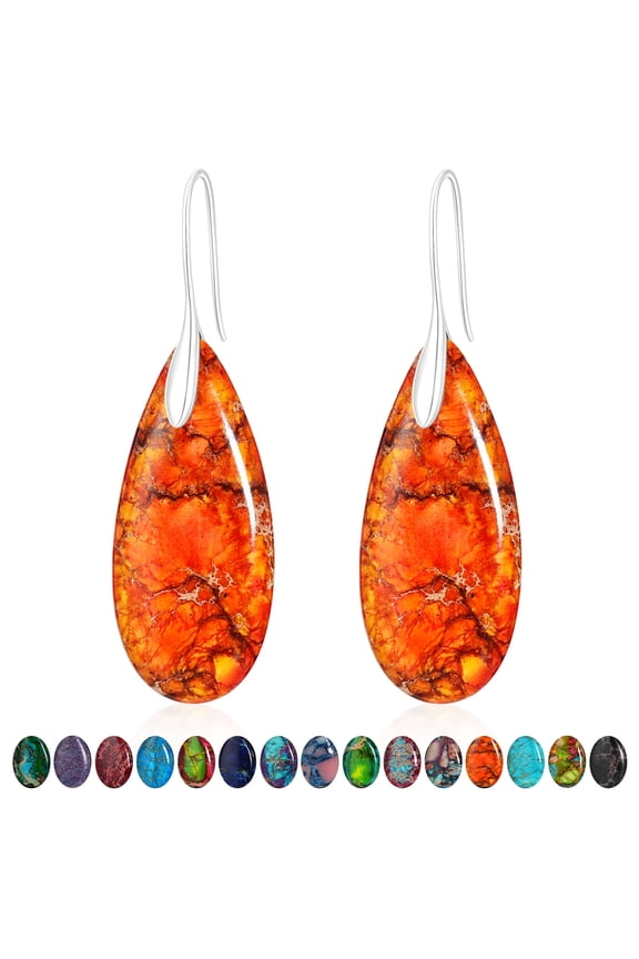 Nature Healing Stone Drop Earrings for Women Hypoallergenic S925 Sterling Silver Post Fishhoop Orange Dangle Earrings Birthday Valentines Day Jewelry Gifts Teen Girlfriend Wife Her Age Ideas