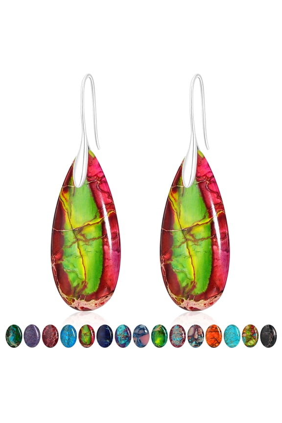 Nature Healing Stone Drop Earrings for Women Hypoallergenic S925 Sterling Silver Post Fishhoop Red Green Dangle Earrings Birthday Valentines Day Jewelry Gifts Teen Girlfriend Wife Her Age Ideas