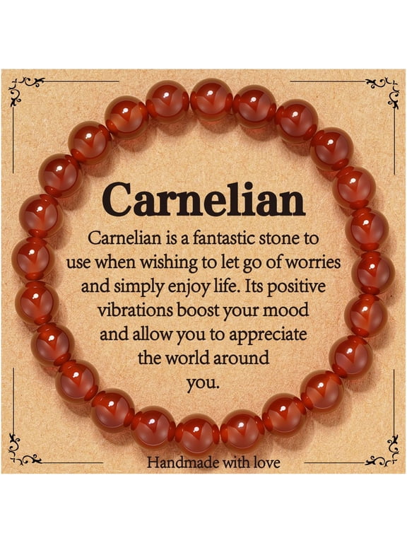 Red Carnelian Bracelets for Women Natural Stone Crystal Healing Anxiety Stress Relief Protection Bracelet Birthday Christmas Jewelry Gifts Teen Stocking Stuffers