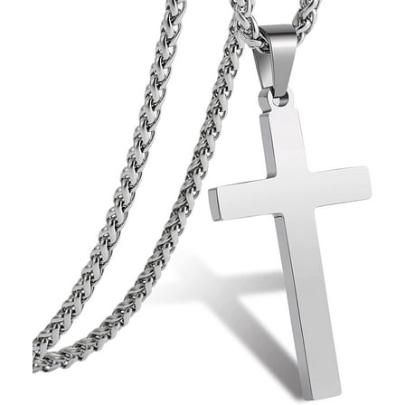 APSVO Silver Cross Necklaces for Men Boys Stainless Steel Cross Pendant Chain Catholic Religious Christian Birthday Valentines Day Jewelry Gifts Teen Him Boyfriend Son Dad Adults Male Kids Age Ideas