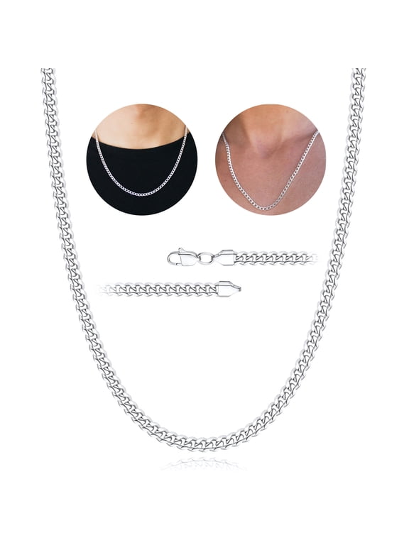 S925 Silver Plated Chains for Men Boys Women 3mm/5mm/8mm Cuban Necklace Birthday Fathers Day Jewelry Gifts Teen Him Her Girls Adults Kids Ideas 16/18/20/22/24/26/28 Inch