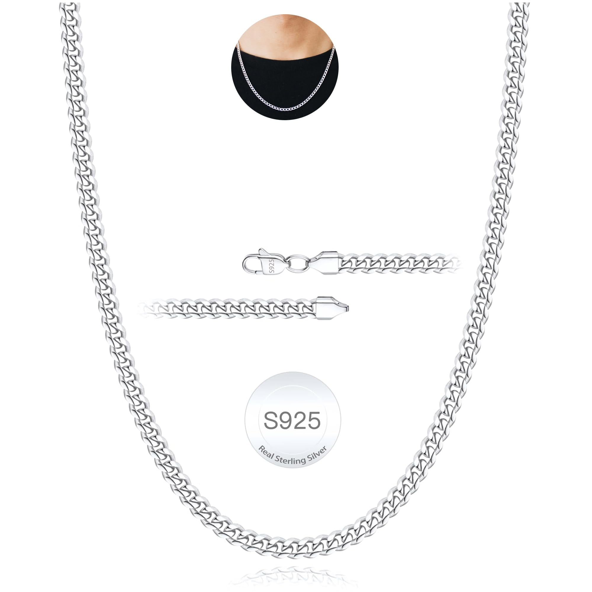 Walmart savings: APSVO S925 Sterling Silver Chain for Men Silver Cuban Men Chain Necklace 3 mm/5 mm Non-tarnish Hypoallergenic Cuban Curb Link Chain Necklace Jewelry Gift for Boyfriend Men 16/18/20/22/24 Inch