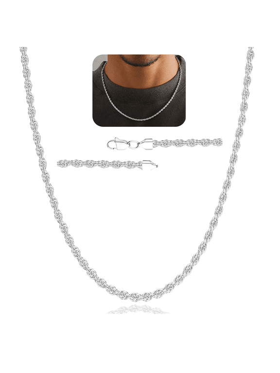 S925 Sterling Silver Plated Chains for Men 2.5mm/3mm/4mm Rope Necklace Graduation Fathers Day Jewelry Gifts Ideas Dad