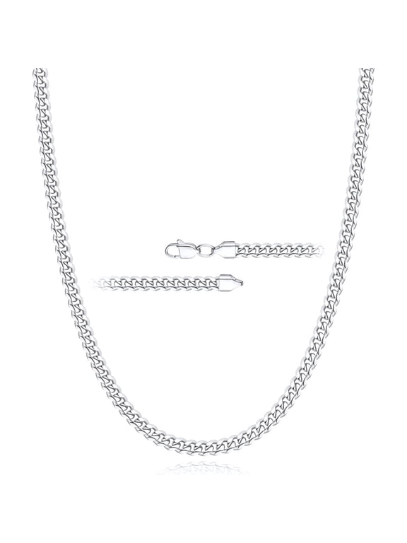 925 Silver Plated Chains for Men Women 3mm Cuban Curb Link Necklace Birthday Christmas Jewelry Gifts Teen Stocking Stuffers 20 Inch
