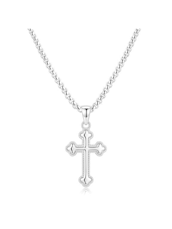 S925 Sterling Silver Plated Cross Necklaces for Women Cross Pendant Chain Catholic Religious Christian First Communion Birthday Easter Basket Stuffers Jewelry Gifts Adults Age Ideas