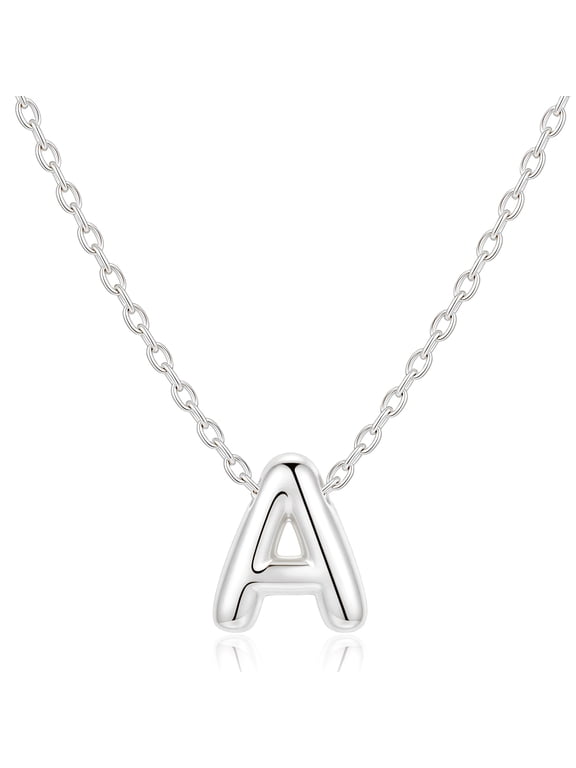 925 Silver Plated Initial Necklace for Women Letter A Pendant Chain Fahsion Stuff Accessories Birthday Christmas Jewelry Gifts Teen Stocking Stuffers Adults Age Ideas