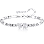 APSVO 925 Silver Plated Love Heart Initial Bracelet for Women CZ Letter B Beaded Bracelet Birthday Christmas Jewelry Gifts Teen Girls Stocking Stuffers Kids