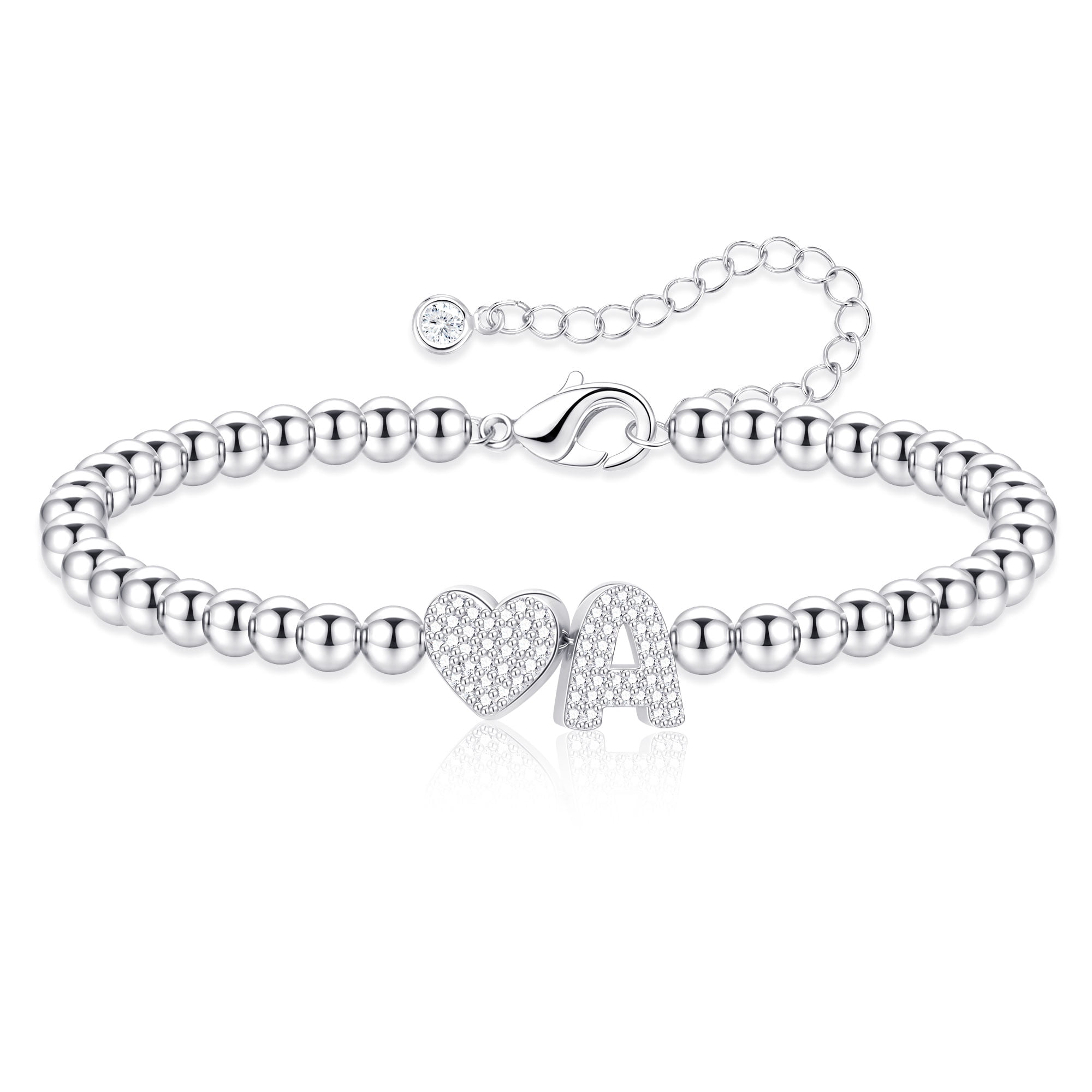 APSVO S925 Sterling Silver Plated Love Heart Initial Bracelet for Women ...