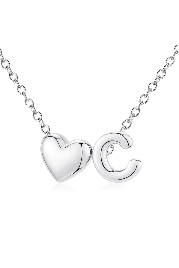 S925 Sterling Silver Plated Love Heart Initial Necklaces for Women Girls Letter C Pendant Chain Birthday Graduation Jewelry Gifts Teen Mom Her Wife Kids Age Ideas