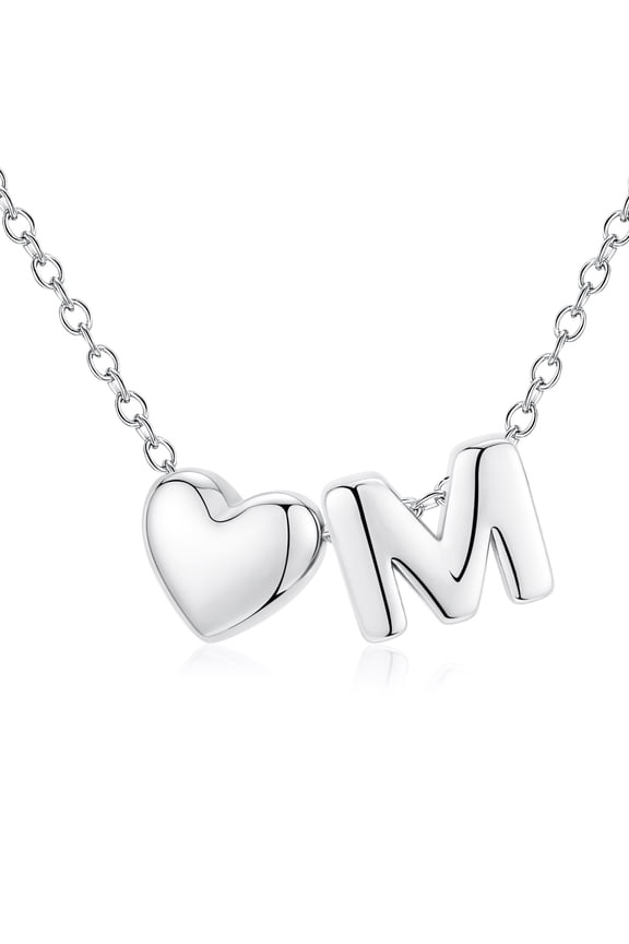 S925 Sterling Silver Plated Love Heart Initial Necklaces for Women Girls Letter M Pendant Chain Birthday Graduation Jewelry Gifts Teen Mom Her Wife Kids Age Ideas