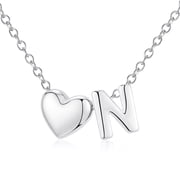 S925 Sterling Silver Plated Love Heart Initial Necklaces for Women Girls Letter N Pendant Chain Birthday Graduation Jewelry Gifts Teen Mom Her Wife Kids Age Ide