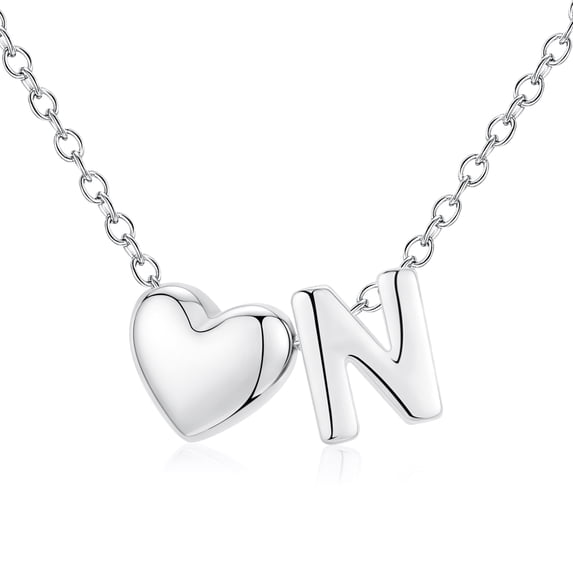 APSVO S925 Sterling Silver Plated Love Heart Initial Necklaces for Women Girls Letter N Pendant Chain Birthday Graduation Jewelry Gifts Teen Mom Her Wife Kids Age Ideas