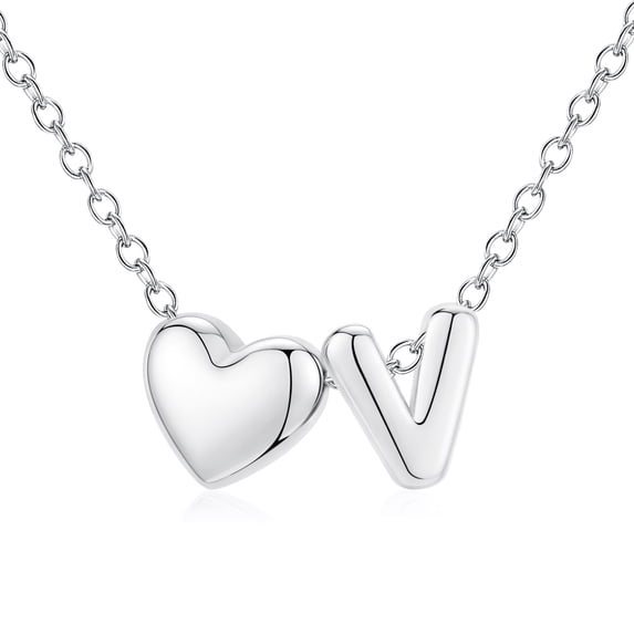 APSVO S925 Sterling Silver Plated Love Heart Initial Necklaces for Women Girls Letter V Pendant Chain Birthday Graduation Jewelry Gifts Teen Mom Her Wife Kids Age Ideas