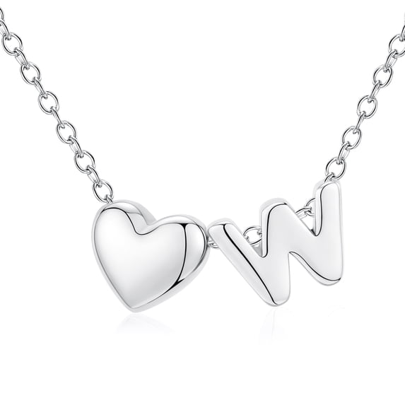 APSVO S925 Sterling Silver Plated Love Heart Initial Necklaces for Women Girls Letter W Pendant Chain Birthday Graduation Jewelry Gifts Teen Mom Her Wife Kids Age Ideas