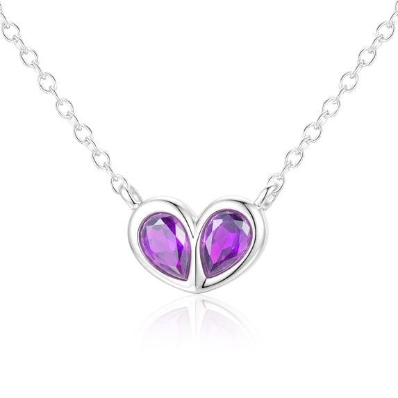 APSVO S925 Sterling Silver Plated Love Heart Necklaces for Women February Birthstone Pendant Chain with Purple Amethyst Birthday Mothers Day Graduation Jewelry Gifts Teen Mom Her Wife