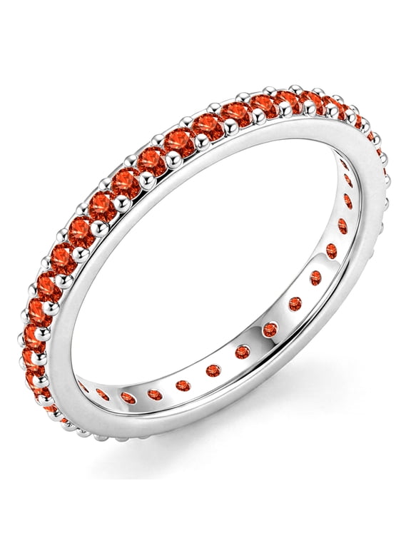 925 Silver Plated Rings for Women CZ July Birthstone Ring with Red Ruby Eternity Promise Band Wedding Engagement Birthday Christmas Jewelry Gifts Teen Stocking Stuffers Adults
