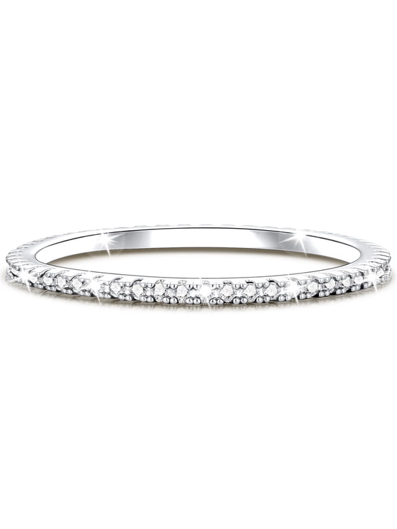 S925 Sterling Silver Plated Rings for Women Girls CZ April Birthstone Ring with Crystal Eternity Promise Band Birthday Graduation Jewelry Gifts Teen Mom Her Wife Lady Kids Ideas