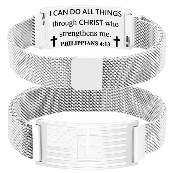 APSVO Silver American Flag Cross Bracelets for Men Catholic Christian Religious Birthday Christmas Jewelry Gifts Teen Boys Stocking Stuffers Kids