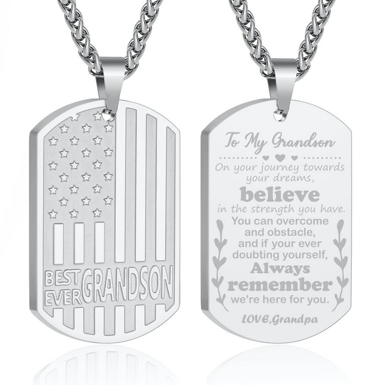 APSVO Silver American Flag Dog Tag Necklaces for Boys Men Pendant