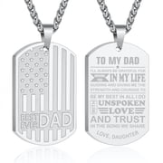 APSVO Silver Dog Tag Necklaces for Men to My Dad Gifts from Daughter American Flag Pendant Chain Christian Religious Bir
