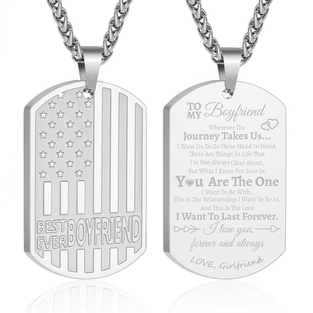 APSVO Silver Dog Tag Necklaces for Men Boys to My Boyfriend Gifts from Girlfriend American Flag Pendant Chain Religious Christian Birthday Graduation Fathers Day Jewelry Gifts Him Teen Adults Ideas