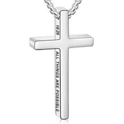 APSVO Silver Plated Cross Necklaces for Men Stainless Steel Cross Pendant Chain Religious Christian Birthday Christmas Jewelry Gifts Teen Boys Stocking Stuffers