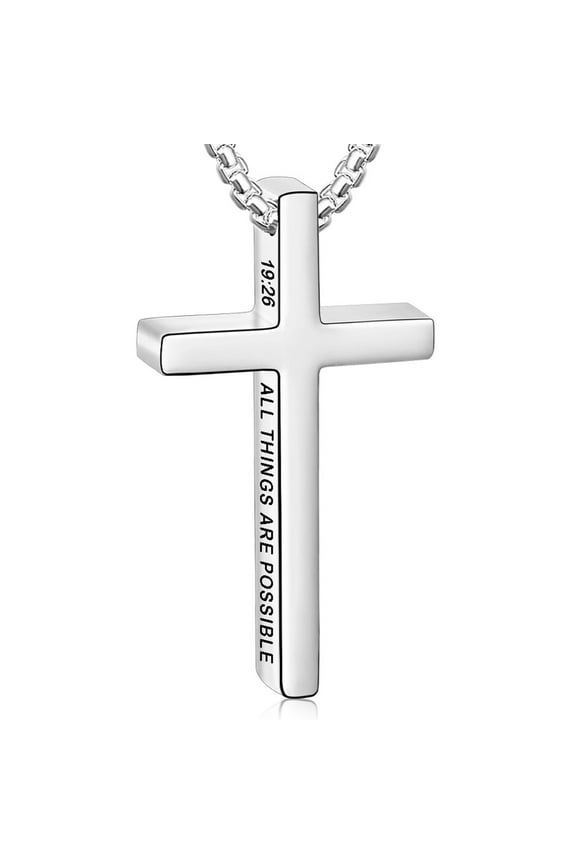 Silver Cross Necklaces for Men Boys Stainless Steel Cross Pendant Chain Religious Christian Birthday Valentines Day Jewelry Gifts Teen Him Boyfriend Dad Son Adults Kids Ideas 18/20/22/24 Inch