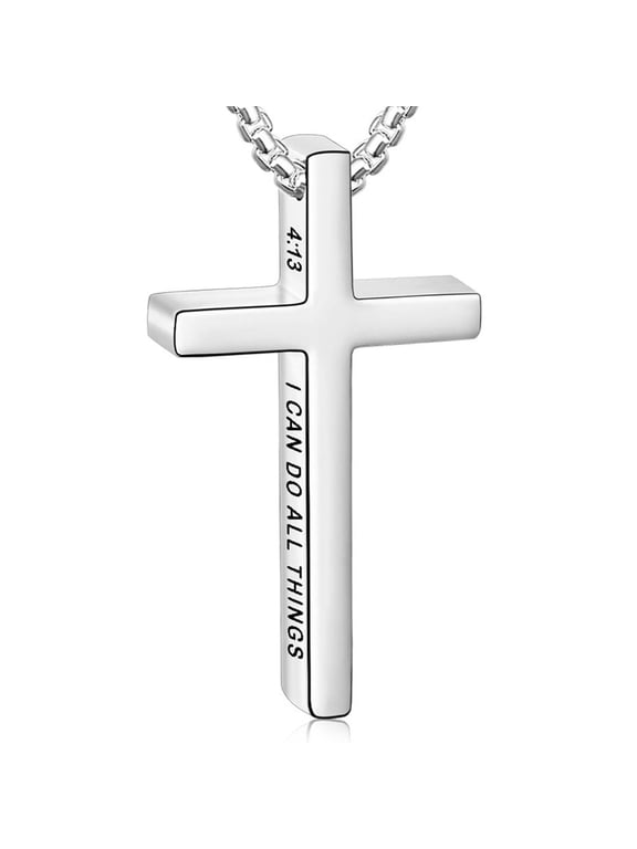 Silver Plated Cross Necklaces for Men Stainless Steel Cross Pendant Chain Religious Christian Birthday Christmas Jewelry Gifts Teen Boys Stocking Stuffers Kids