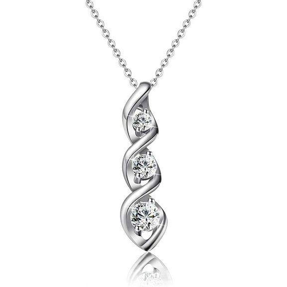 APSVO Silver Cubic Zirconia Necklace for Women, Dainty Simple 3 Stones Twisted Women Necklaces Pendant Chain Bridesmaid Jewelry Valentine’s Day Gift