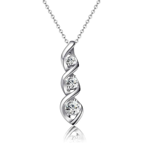 APSVO S925 Sterling Silver Plated Cubic Zirconia Necklace for Women Dainty Simple 3 Stones Twisted Women Necklaces Pendant Chain Bridesmaid Jewelry Easter Basket Stuffers Gifts