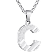 APSVO Silver Initial Necklaces for Men Boys Stainless Steel American Flag Letter C Pendent Chain Birthday Graduation Fathers Day Jewelry Gifts Teen Him Dad Boyf