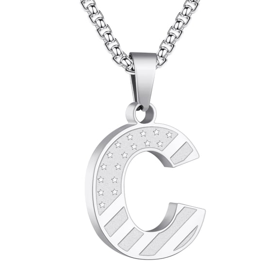 APSVO Silver Initial Necklaces for Men Boys Stainless Steel American Flag Letter C Pendent Chain Birthday Graduation Fathers Day Jewelry Gifts Teen Him Dad Boyfriend Male Son Adults Kids Age Ideas