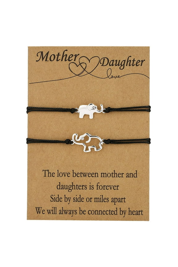 18K White Gold Plated Elephant Mother Daughter Bracelet Matching Jewelry Set for Women Mom Mommy Grandma Granddaughter fashion Accessories Stuff Age Birthday Mother's Day Jewelry Gifts