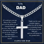Silver Plated Cross Necklace for Men to My Dad Gifts from Daughter Stainless Steel Cross Pendant Chain Religious Christian Catholic Birthday Christmas Jewelry G