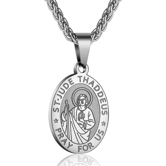 APSVO Silver Plated Saint St Jude Necklaces for Men Stainless Steel Medal Pendant Chain Christian Religious Catholic Birthday Christmas Jewelry Gifts Teen Boys Stocking Stuffers Kids