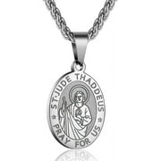 APSVO Silver Saint St Jude Necklaces for Men Boys Stainless Steel Medal Pendant Chain Christian Religious Catholic Birth